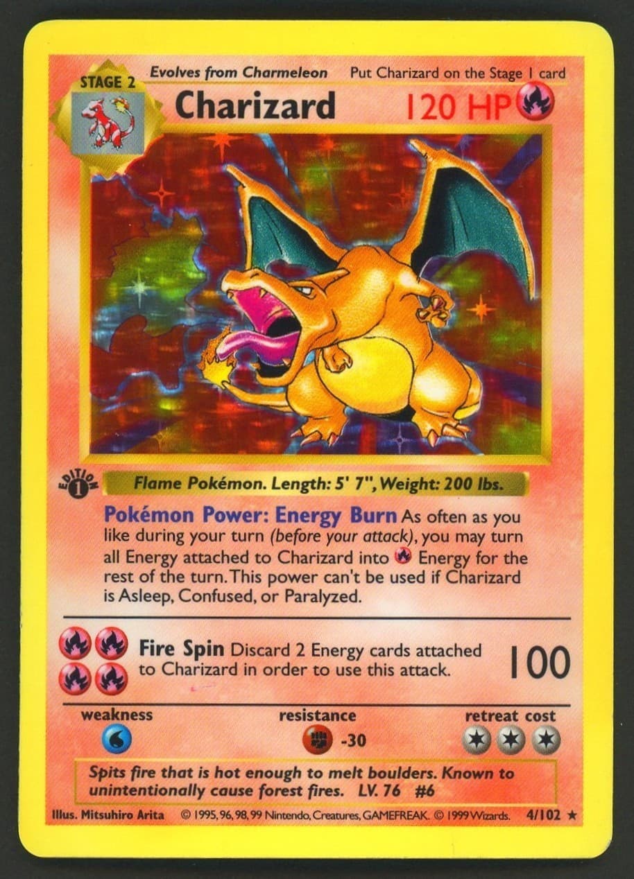 1999 Pokemon Base Set Shadowless 1st Edition #4/102 Charizard Holo