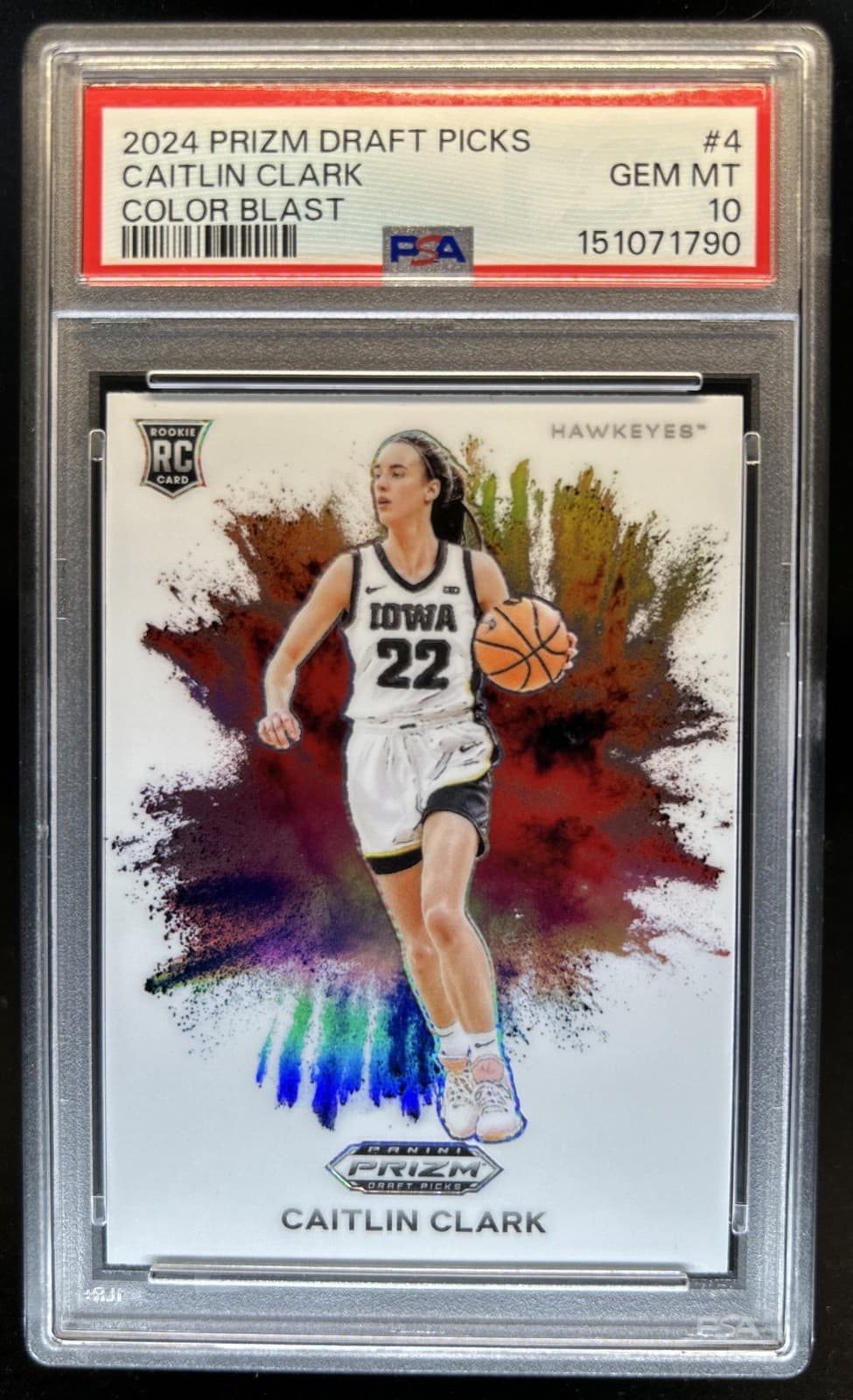 2024 Prizm Draft Picks Collegiate Caitlin Clark Colorblast SSP RC #4 PSA 10