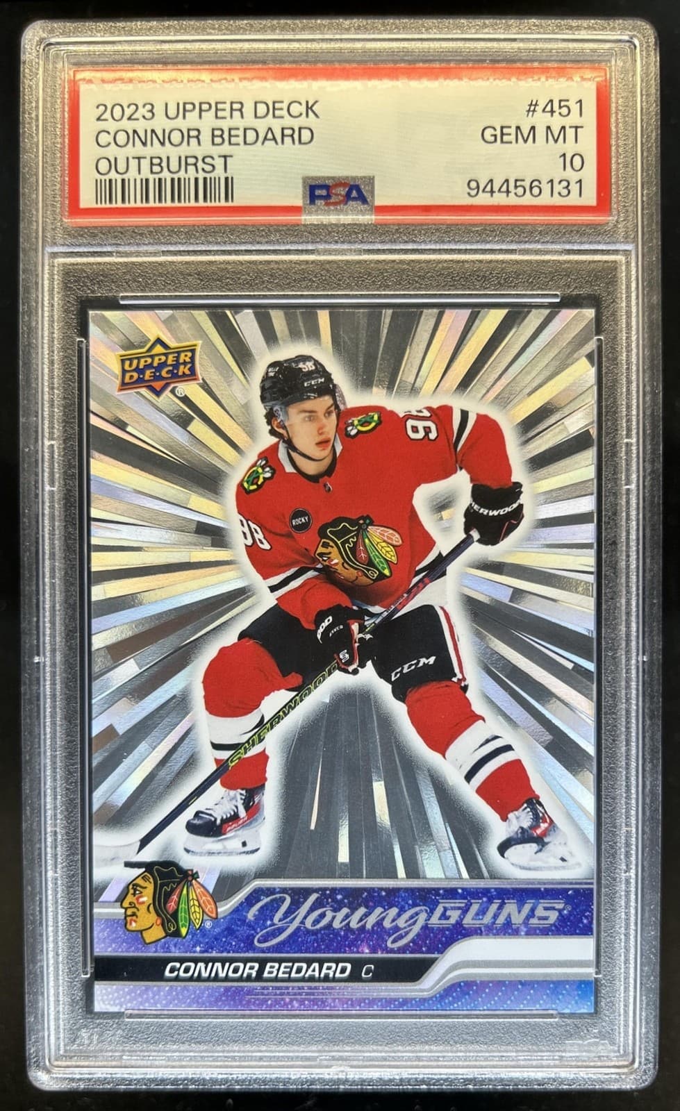 2023-24 Upper Deck Connor Bedard Outburst Silver Young Guns RC #451 PSA 10