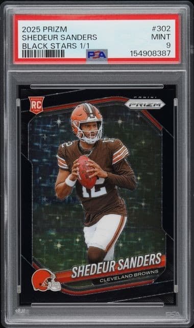 Shedeur Sanders 2025 Panini Prizm #302 Black Stars RC Rookie 1/1 PSA 9