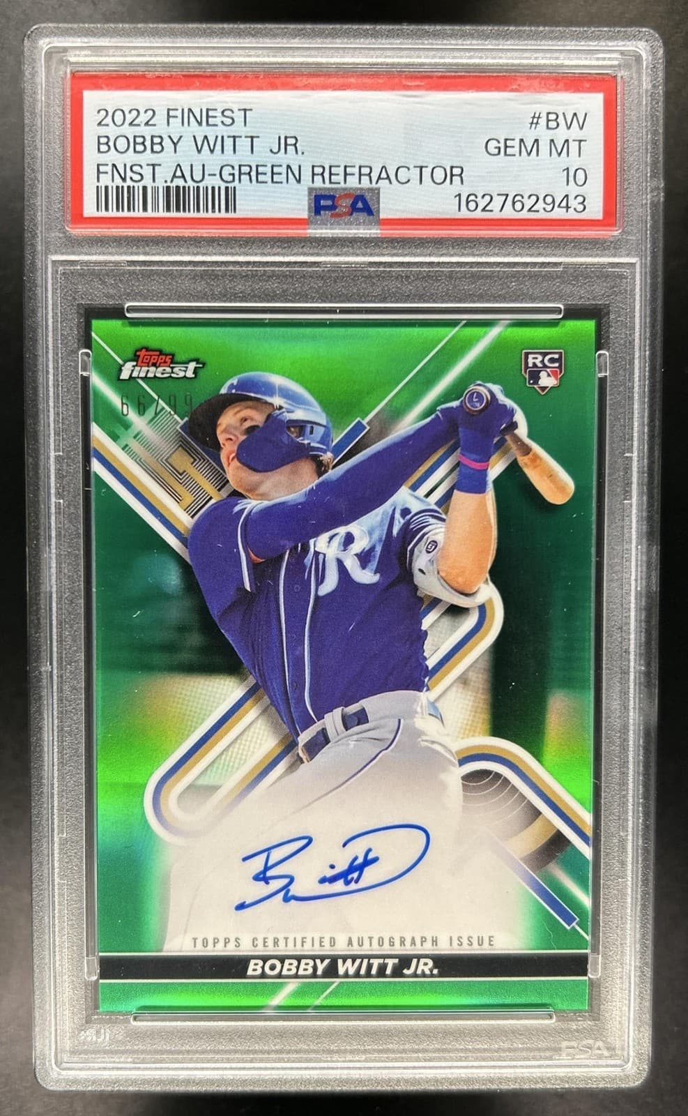 2022 Topps Finest Bobby Witt Jr. Auto RC Green Refractor #/99 Royals PSA 10