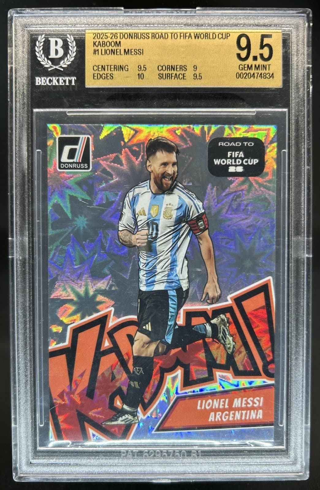 2025-26 Donruss Road to FIFA World Cup 26' Lionel Messi Kaboom SSP #1 BGS 9.5