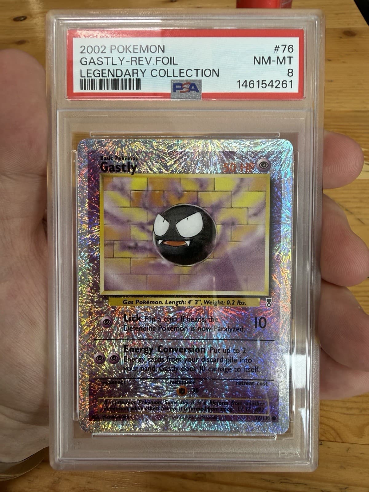 2002 Pokemon Gastly 76/110 Legendary Reverse Holo PSA 8