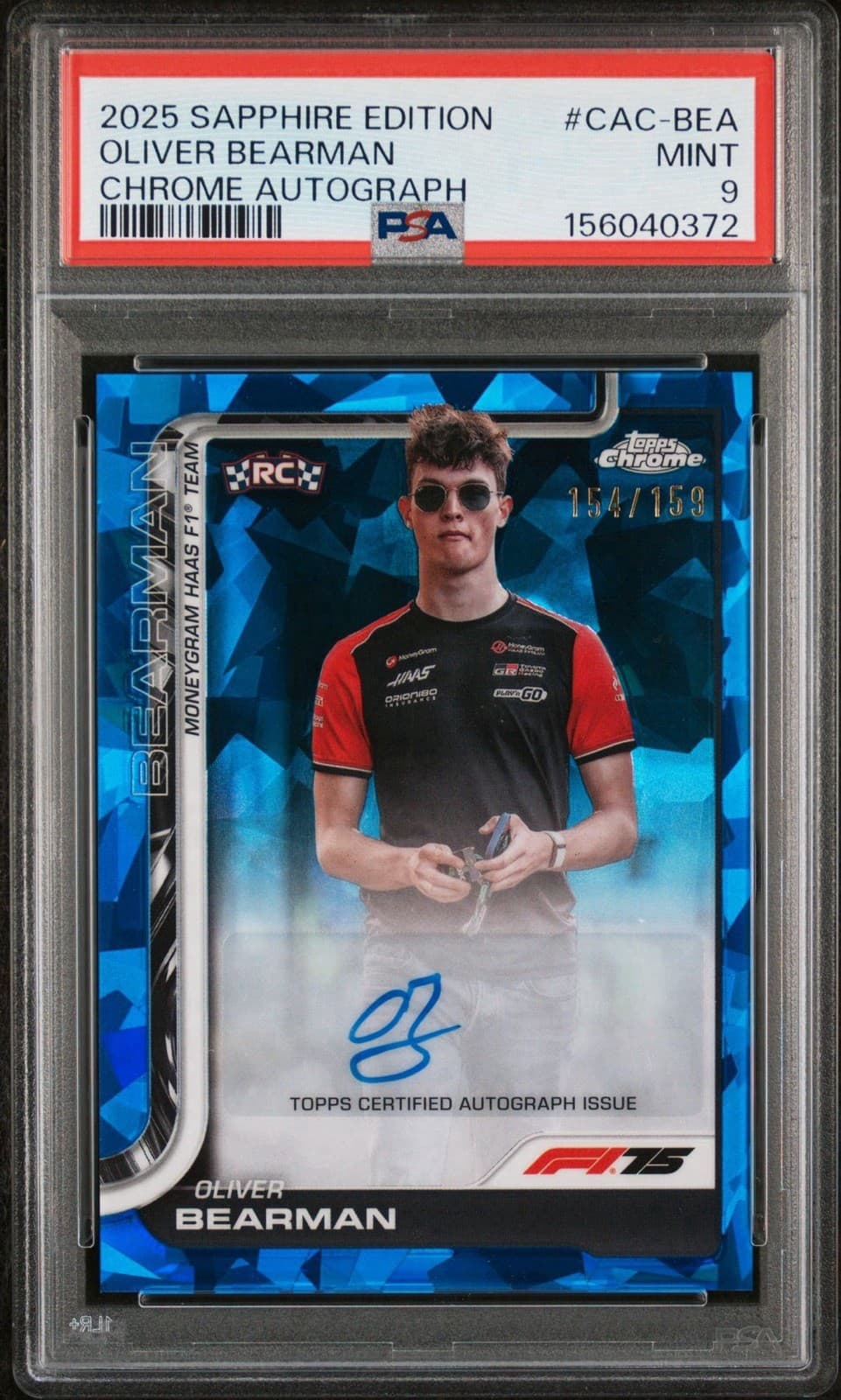 2025 Topps Chrome Sapphire Formula 1 Oliver Bearman Auto /159