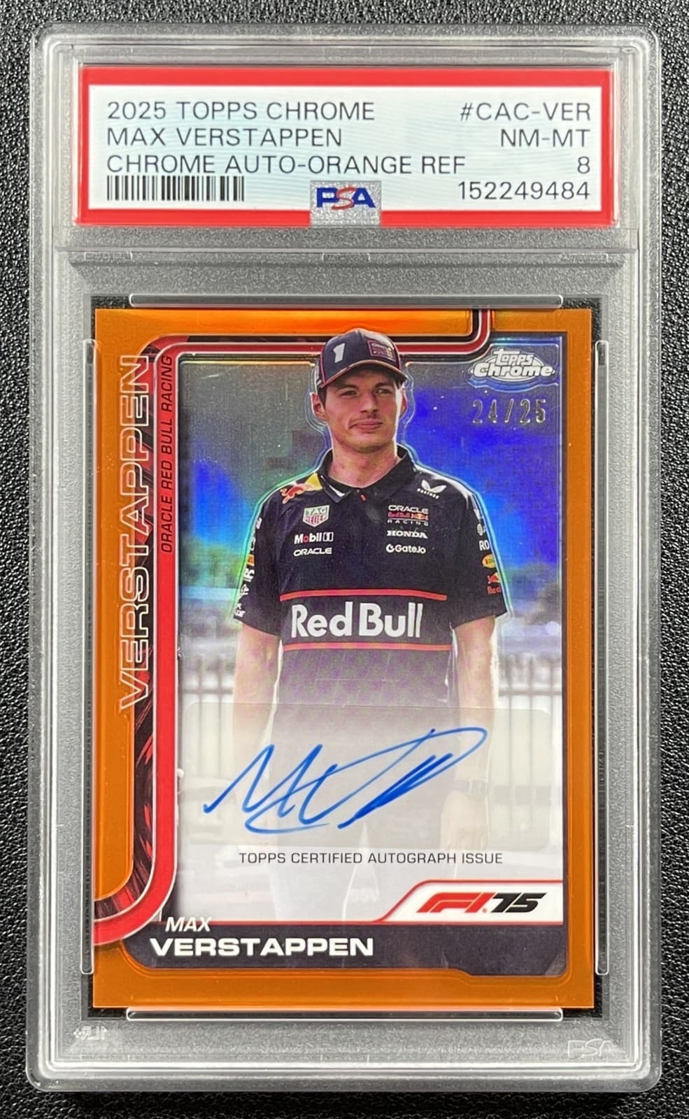 Max Verstappen 2025 Topps Chrome Formula 1 #Cac-Ver Auto Orange Refractor 24/25