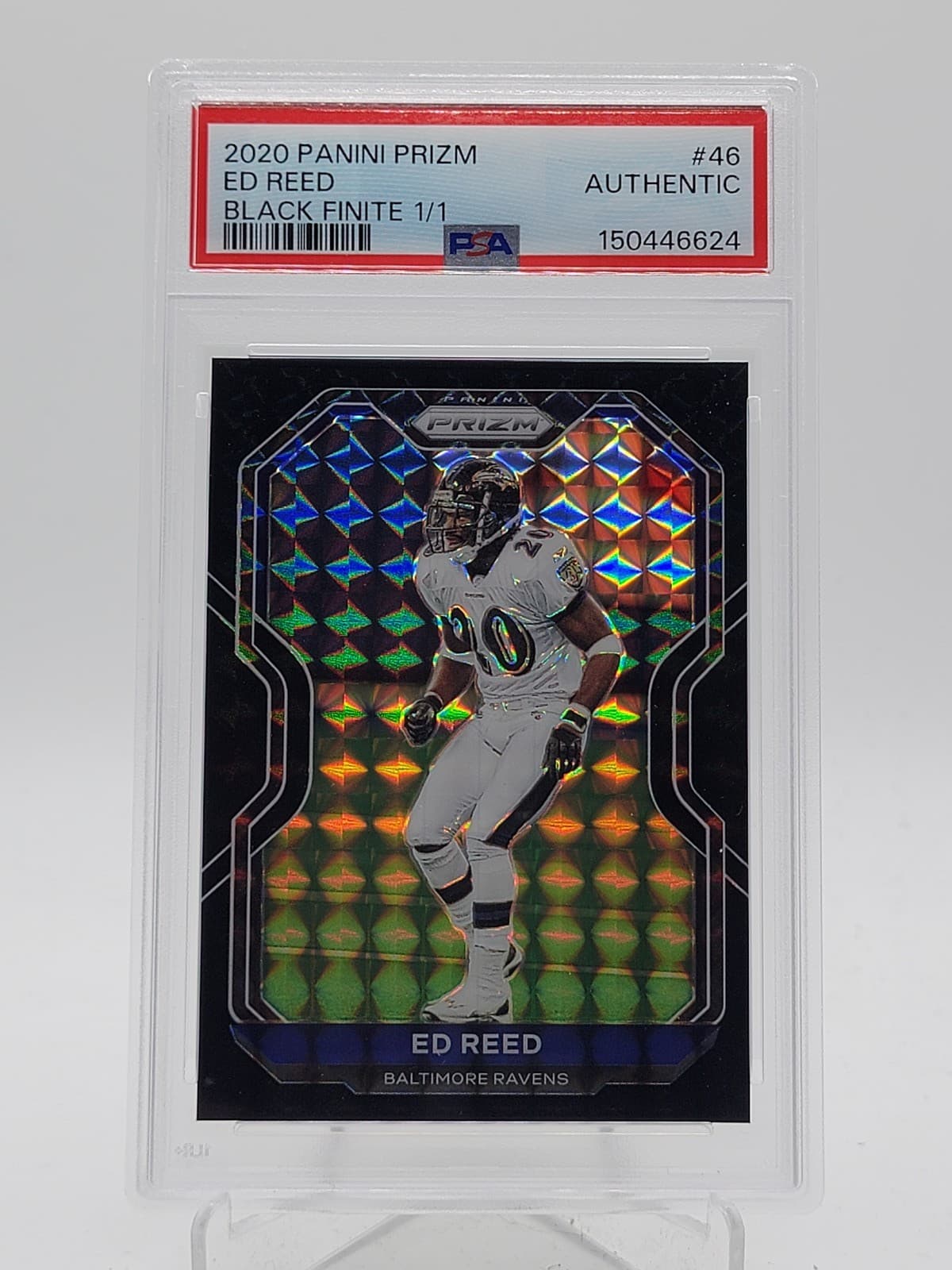 ED REED 2020 PANINI PRIZM BLACK FINITE 1/1 #46 RAVENS PSA AUTH Q0398