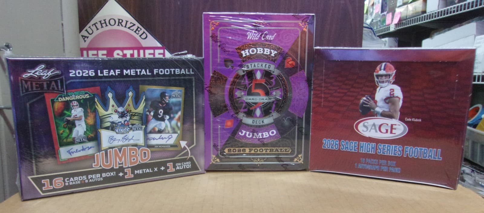 2026 LEAF METAL JUMBO + SAGE HIGH HOBBY + WILD CARD 5-DRAW FOOTBALL BOX LOT