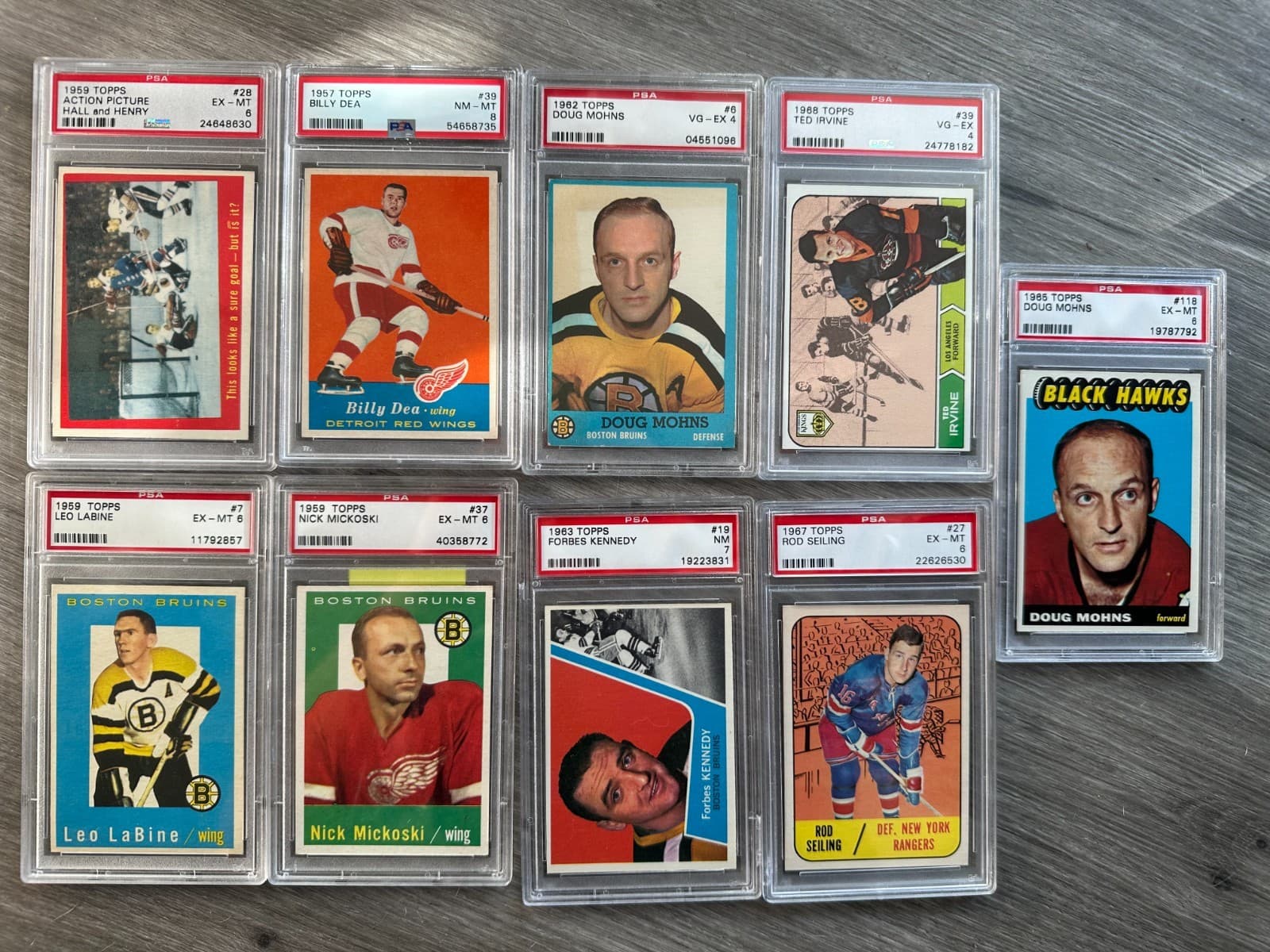 1959 to 1965 Topps lot of 9 PSA graded old school hockey cards misc.  Mohns, Dea