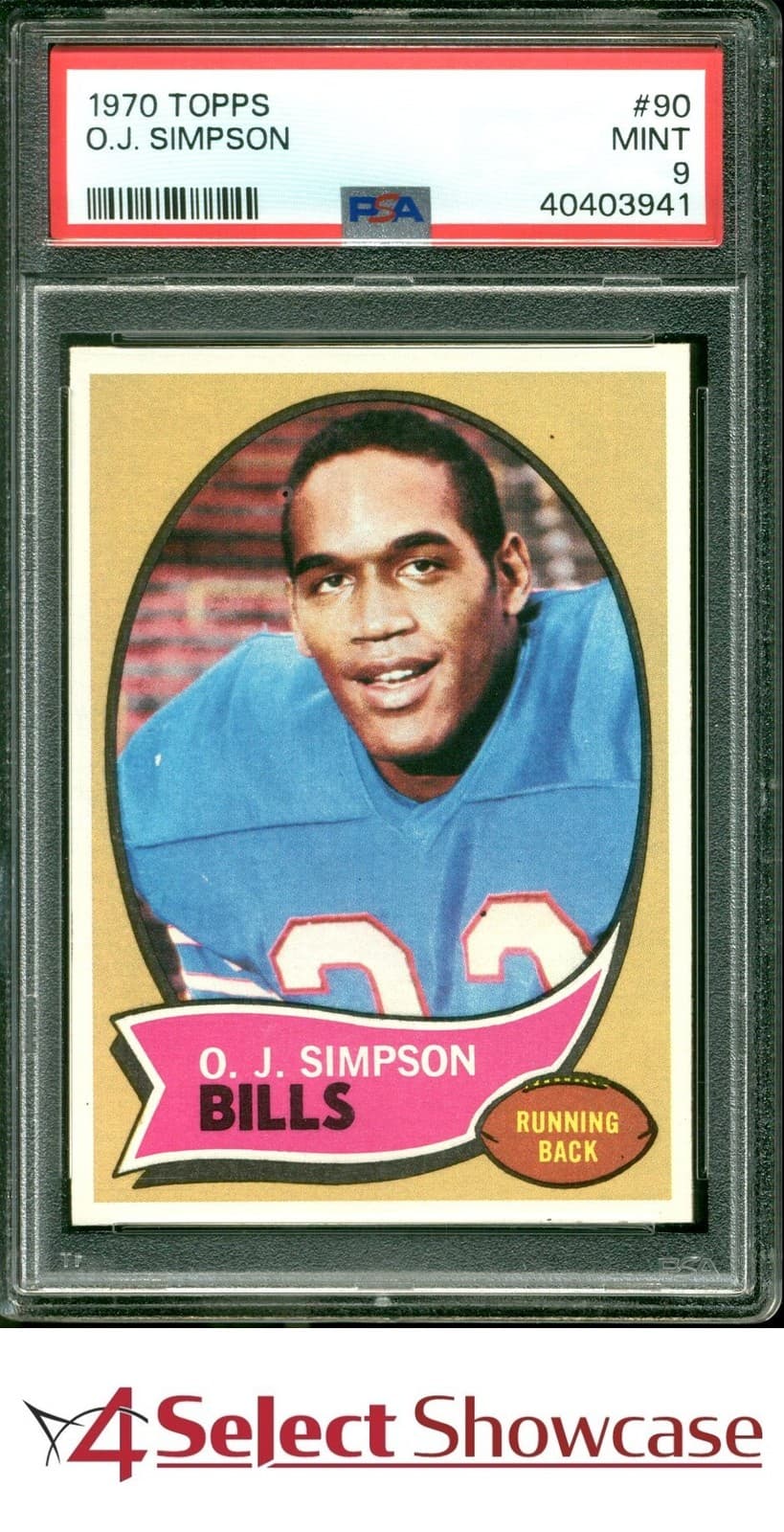 1970 TOPPS #90 O.J. SIMPSON RC HEISMAN BILLS HOF PSA 9