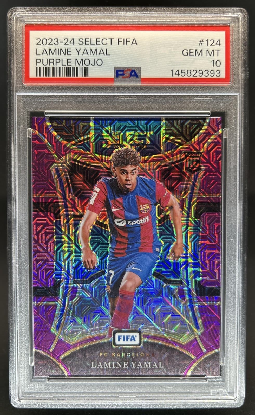 2023-24 Panini Select FIFA Lamine Yamal Purple Mojo Prizm Rookie RC #124 PSA 10