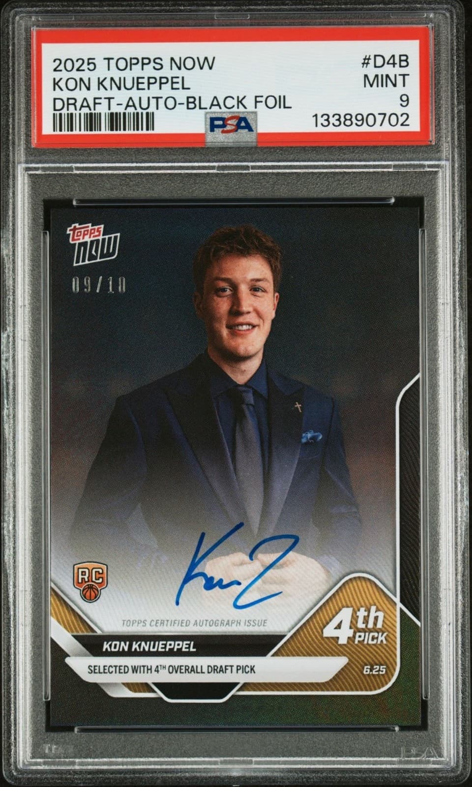 2025 TOPPS NOW KON KNUEPPEL DRAFT-AUTO-BLACK FOIL psa9