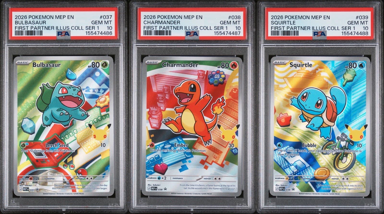2026 POKEMON FIRST PARTNER ILLUSTRATION COLLECTION SERIES  PSA 10 SEQUENTIAL SET