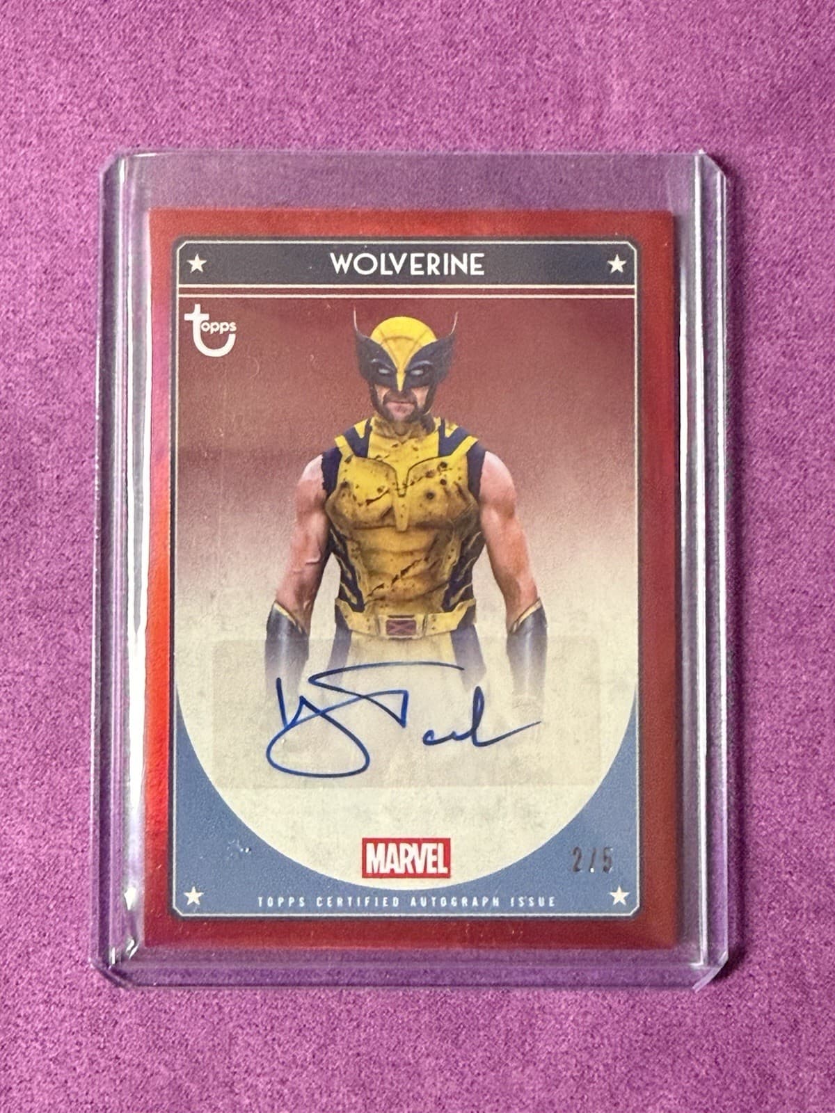 Topps Marvel Brooklyn Wolverine MASK ON Red 2/5 Auto, Hugh Jackman! 1/1 Card