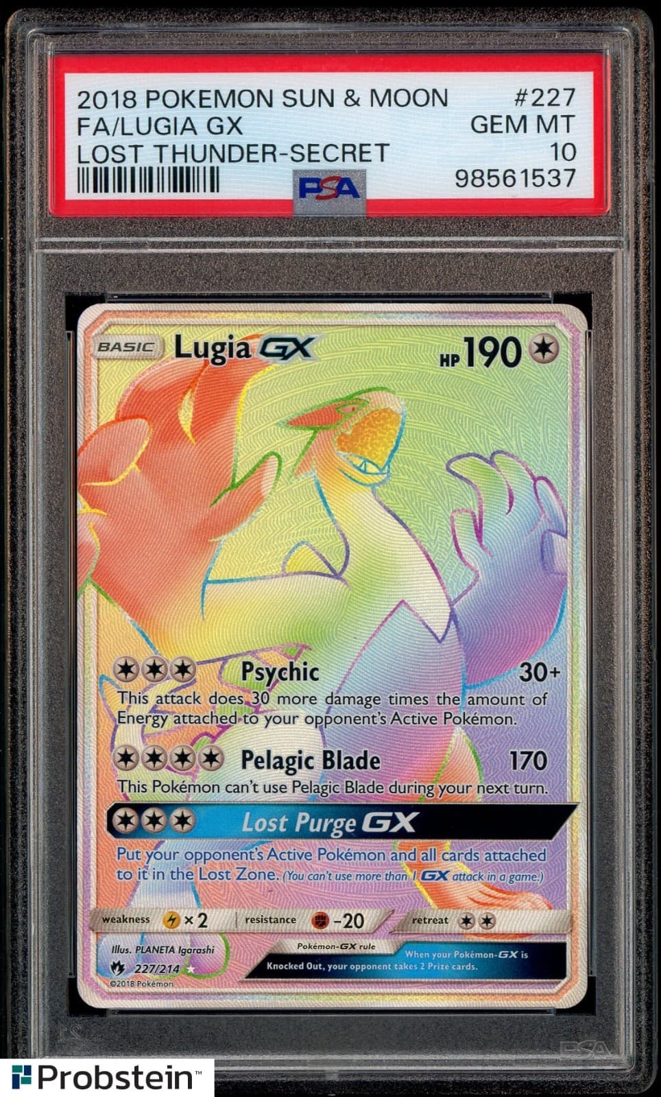 2018 Pokemon Sun & Moon Lost Thunder Secret #227 Lugia Gx FA PSA 10 GEM MINT
