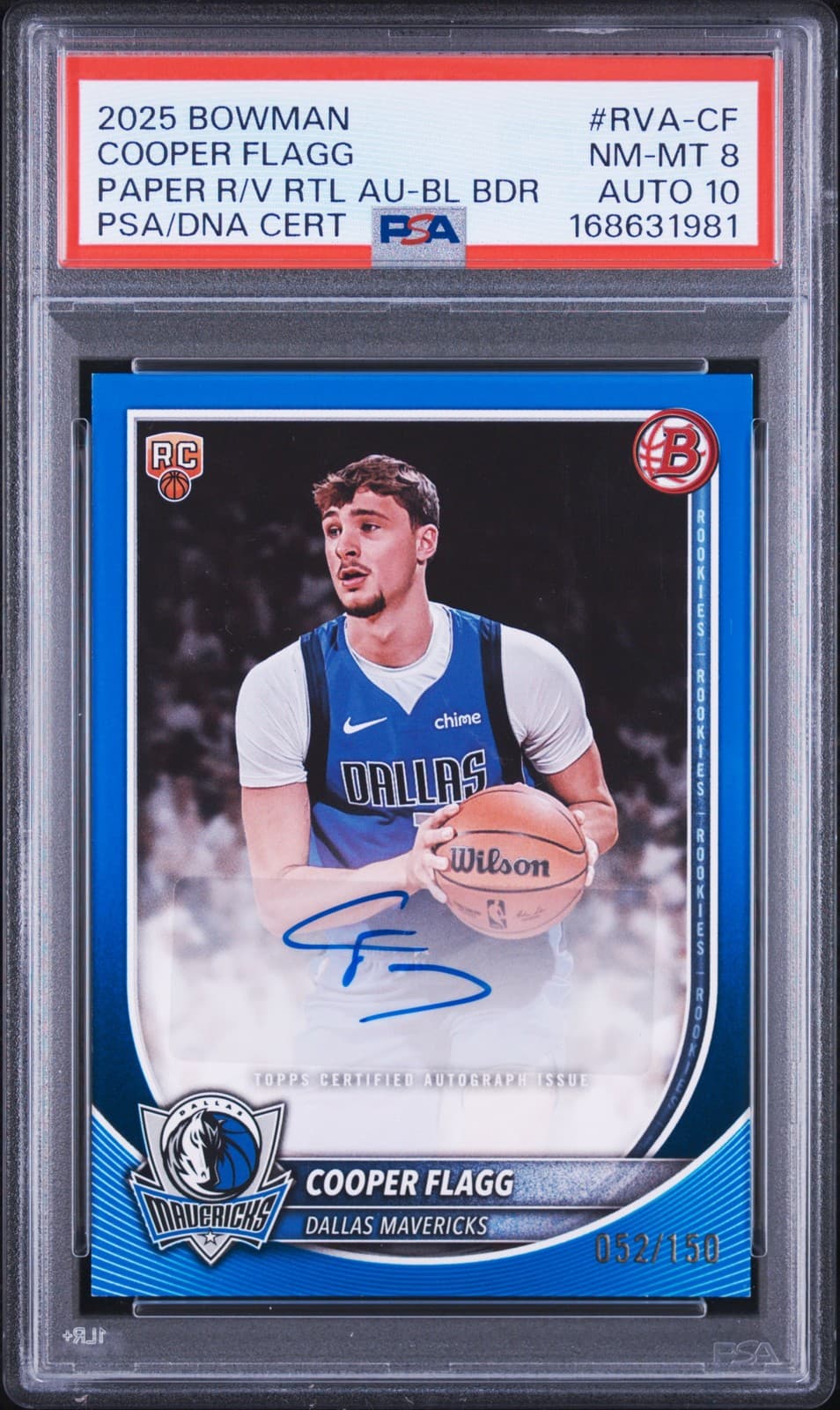 2025 Bowman Paper Rookies & Veterans Retail Cooper Flagg Rc 52/150 Psa 8 Auto 10