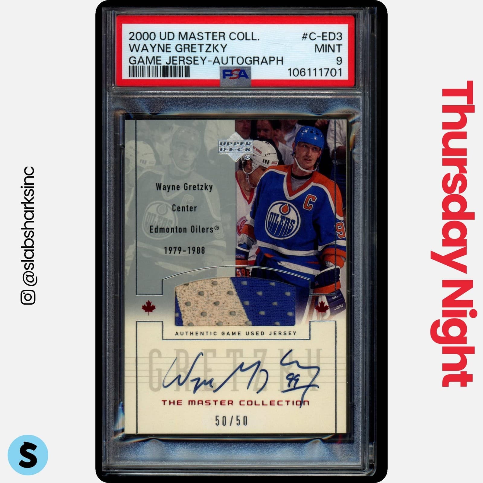 2000 Upper Deck Master Collection Wayne Gretzky Game Jersey Auto 50/50 Psa 9