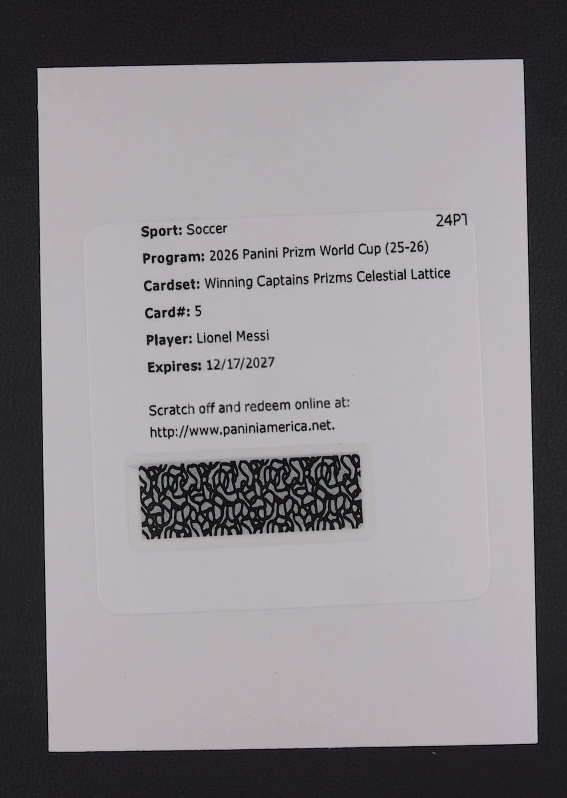 2026 Panini Prizm World Cup Lionel Messi Auto Winning Captains Celestial Lattice
