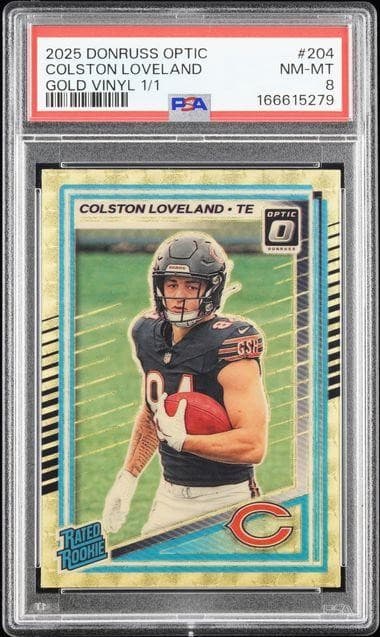 2025 Panini Donruss Optic Colston Loveland Gold Vinyl 1/1 #204 PSA 8