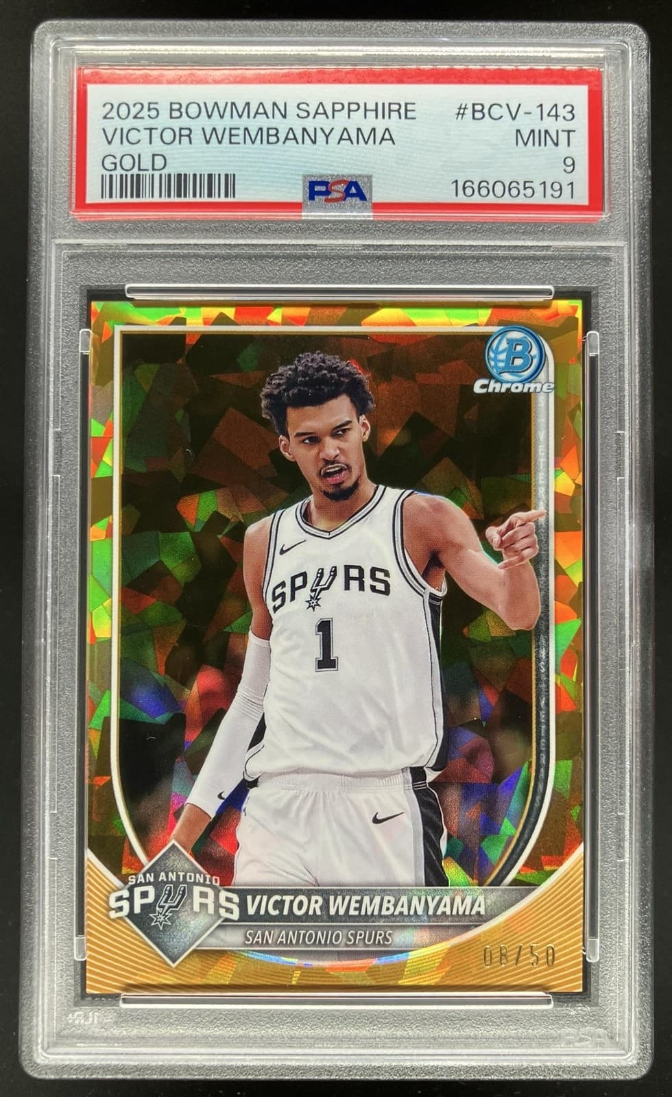 2025 Bowman Sapphire Victor Wembanyama Chrome Gold Refractor /50 PSA 9