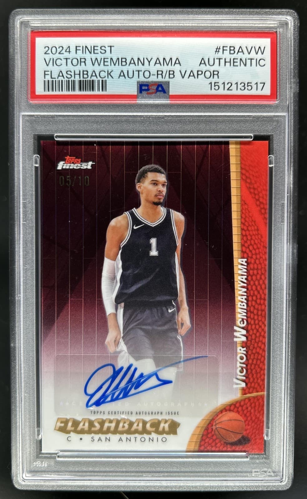 2024-25 Finest Victor Wembanyama Flashback Auto Red/Black Vapor #/10 PSA Auth