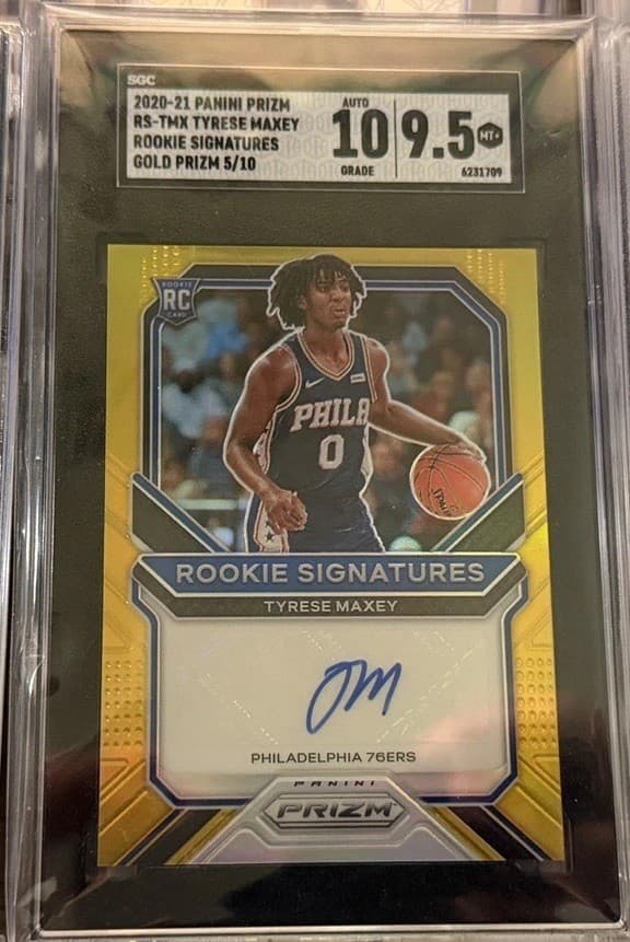2020 Panini Prizm Rookie Signatures Gold /10 Tyrese Maxey RS-TMX SGC 9.5 10 AUTO