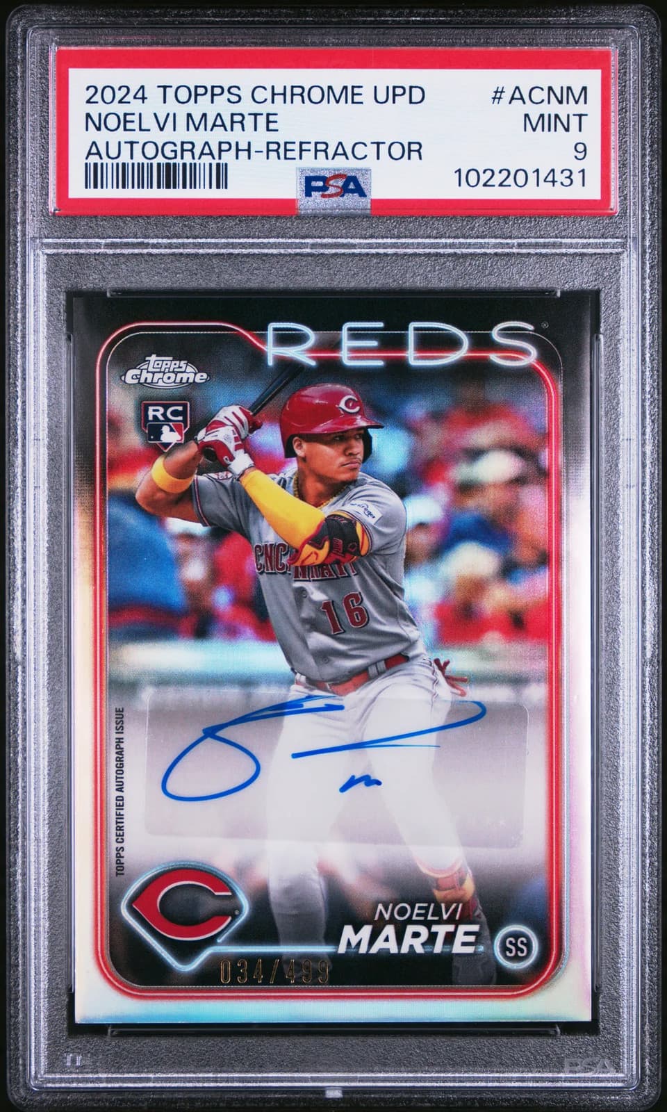 2024 Topps Chrome Update Chrome Baseball  Auto Noelvi Marte Refractor /499 PSA 9