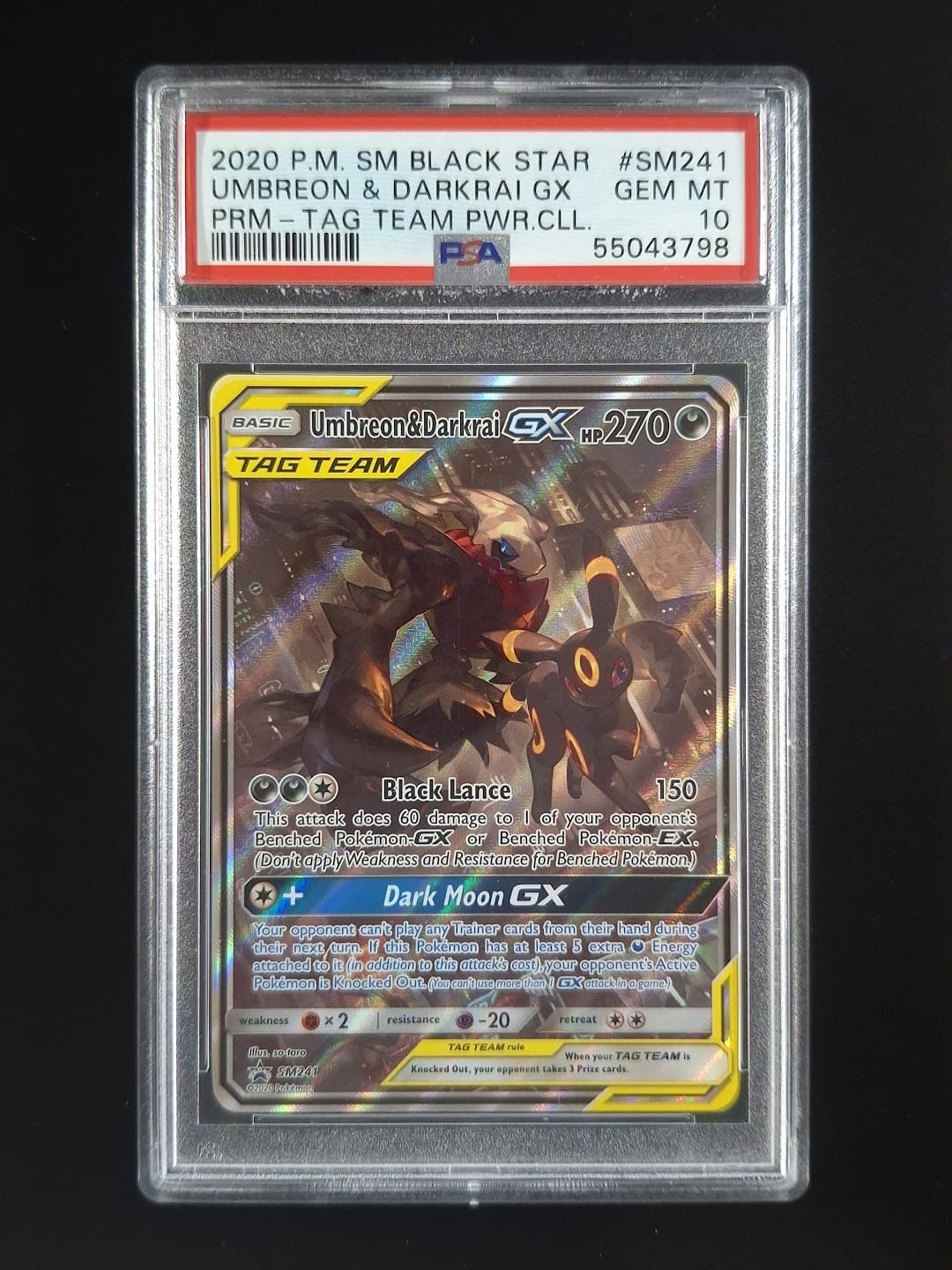 2020 Pokemon UMBREON & DARKRAI GX #SM241 Tag Team Black Star Promo EN PSA 10