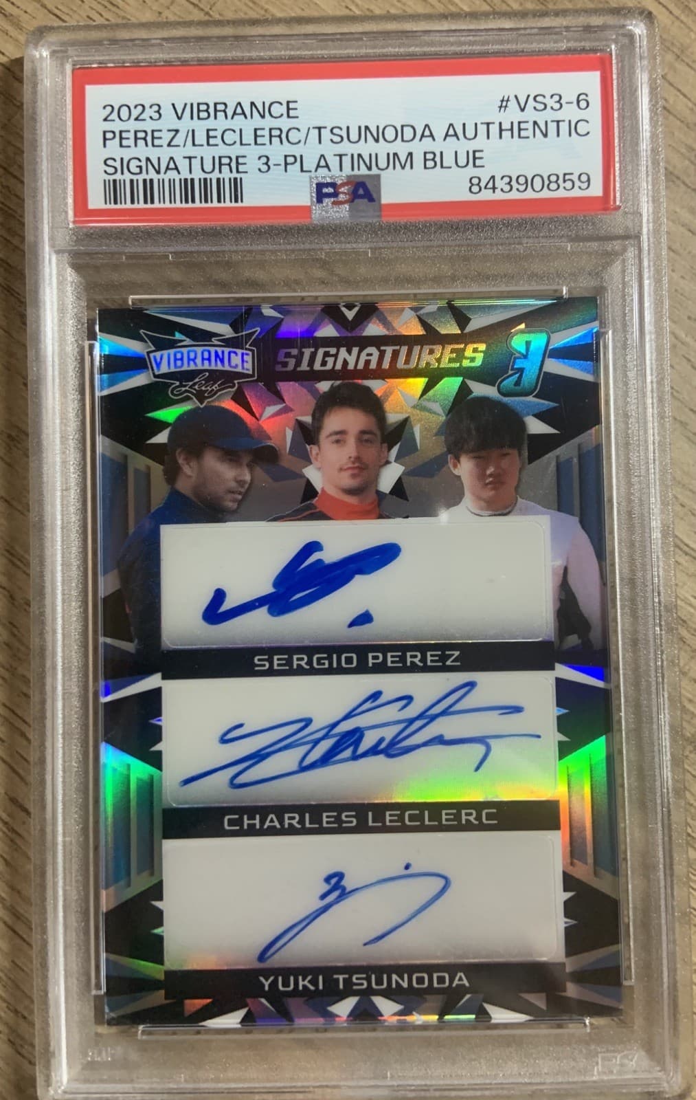 2023 Leaf Vibrance f1  Signatures 3 Perez / Leclerc / Tsunoda auto card 1/3