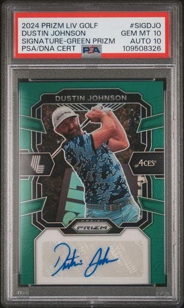 2024 Panini Prizm LIV Dustin Johnson Green Auto /18 PSA 10 Auto 10