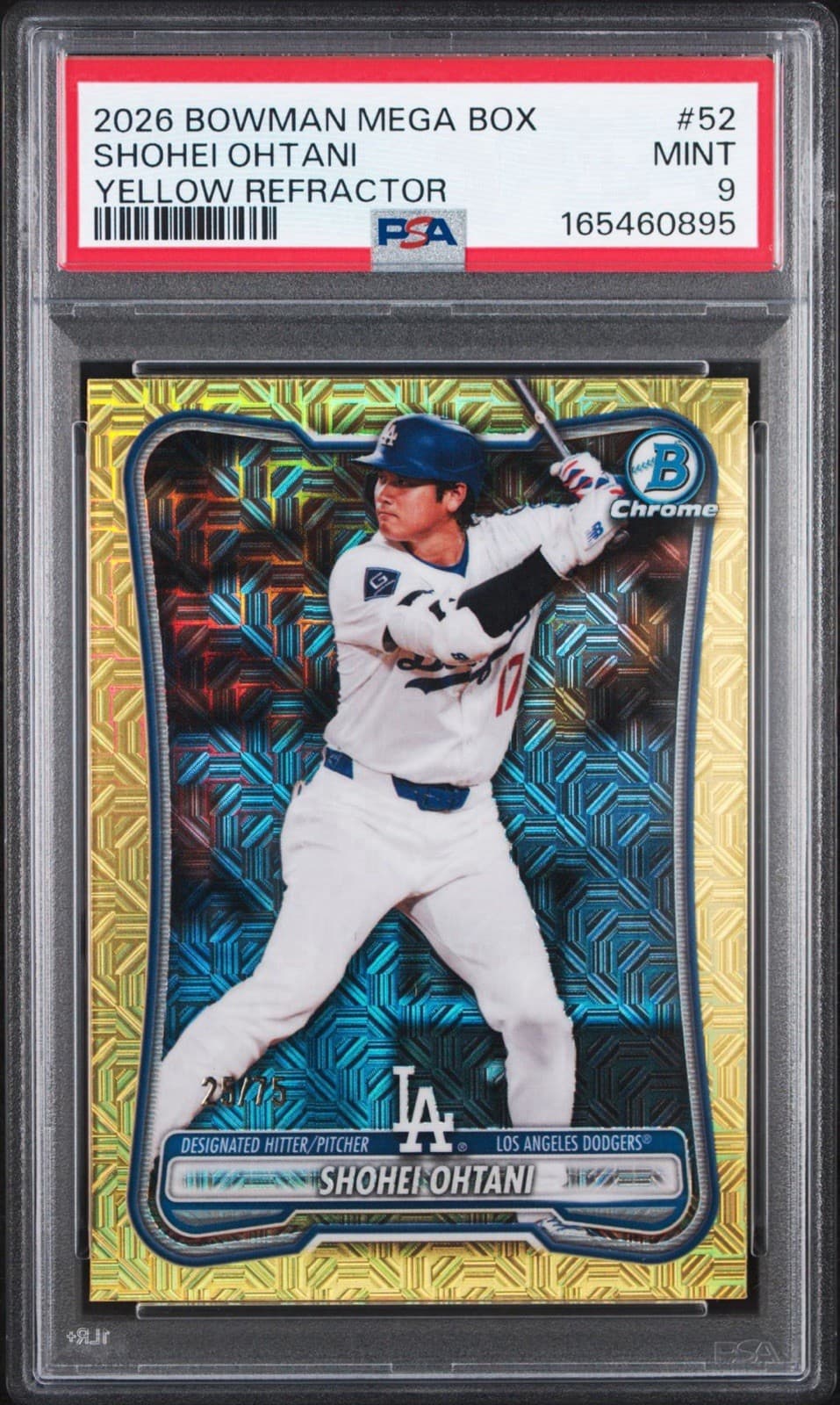 Bowman 2026 Mega Box Shohei Ohtani #52 Yellow Refractor /75 PSA 9 Dodgers