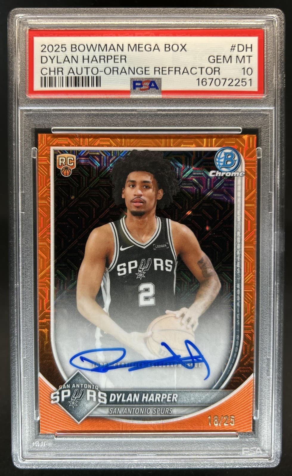 2025-26 Bowman Dylan Harper Chrome Auto Orange Mojo Refractor RC #/25 PSA 10