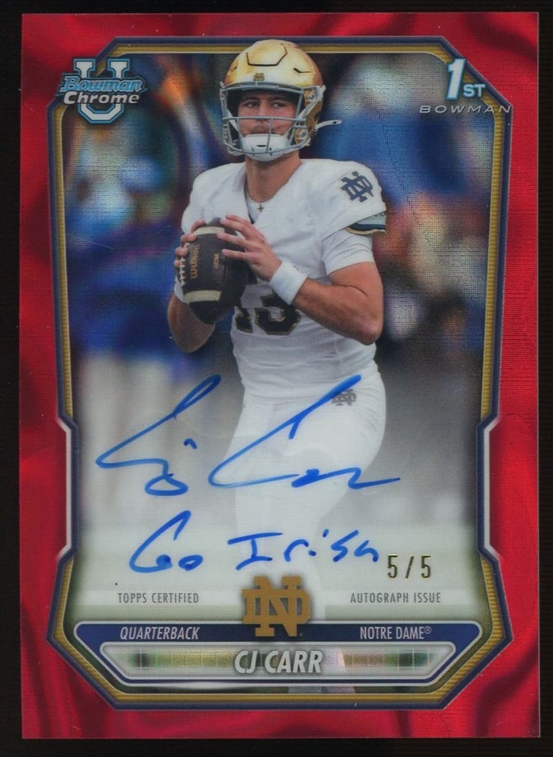 2026 Bowman U Chrome NIL Red Refractor CJ Carr RC Rookie ON CARD AUTO 5/5