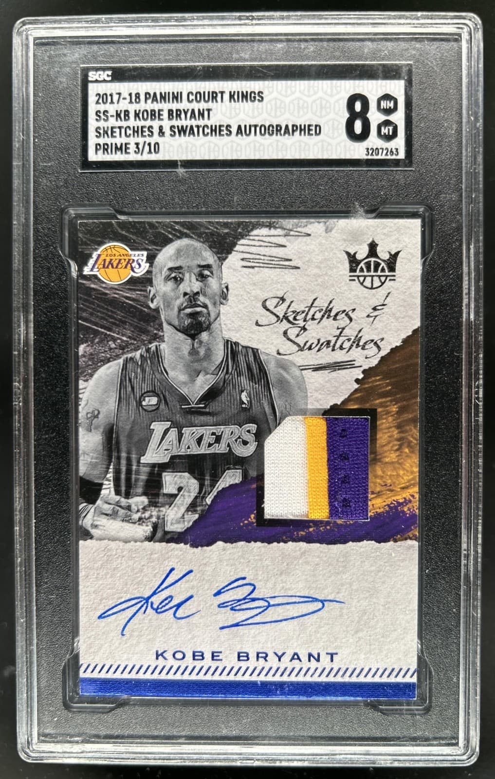 2017-18 Panini Court Kings Kobe Bryant Sketches and Patch Prime Auto #/10 SGC 8