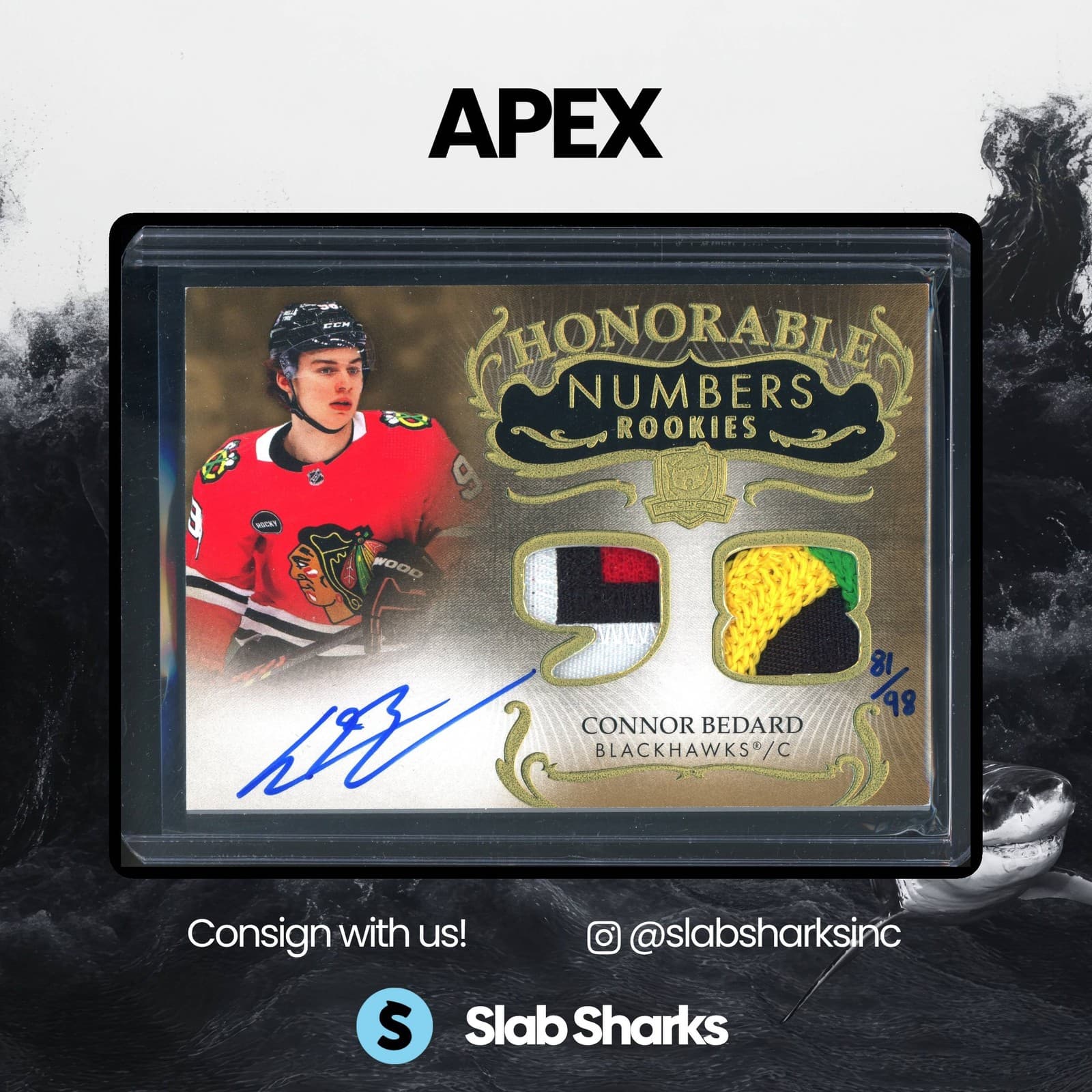 2023 UPPER DECK THE CUP CONNOR BEDARD HONORABLE NUMBERS ROOKIE PATCH AUTO /98