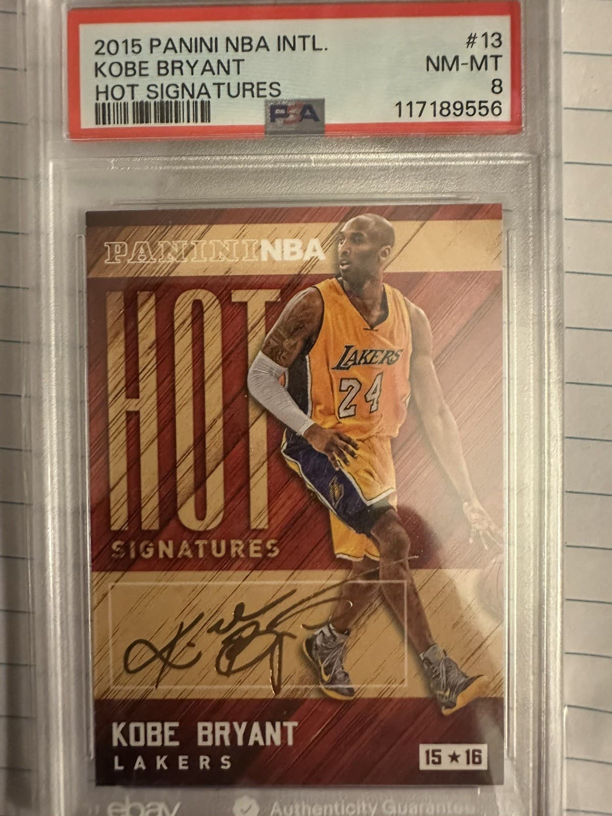 Kobe Bryant 2015 Panini NBA International Hot Signatures PSA 8 Low Pop