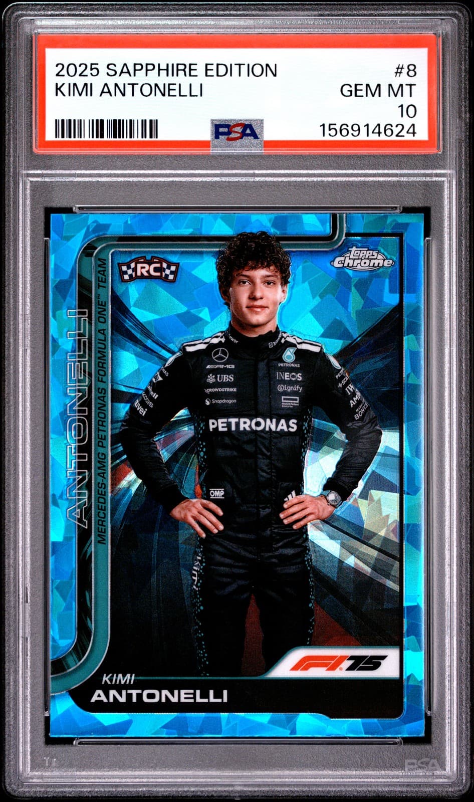 2025 Topps Chrome Formula 1 Sapphire Edition #8 Kimi Antonelli Rookie Rc Psa 10