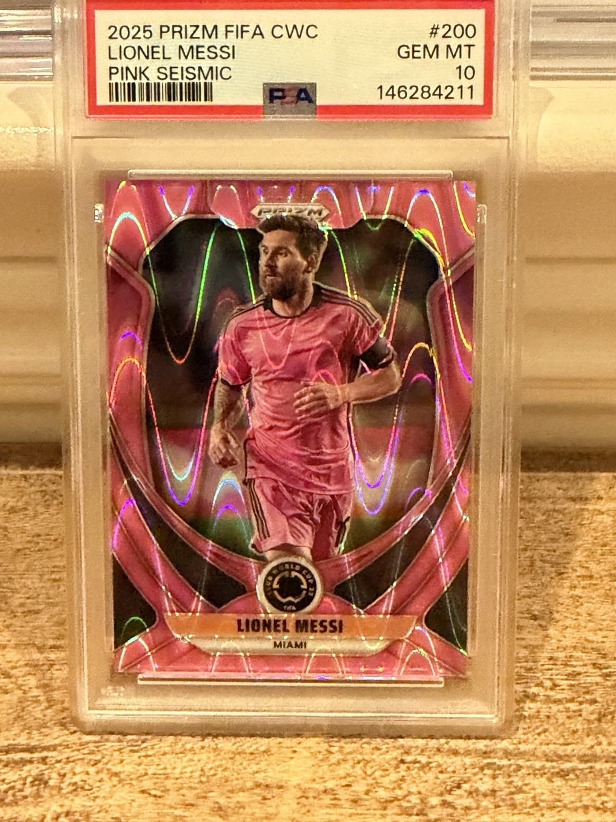 2025 Panini Prizm FIFA Club World Cup Lionel Messi #200 Pink Seismic /299 PSA 10