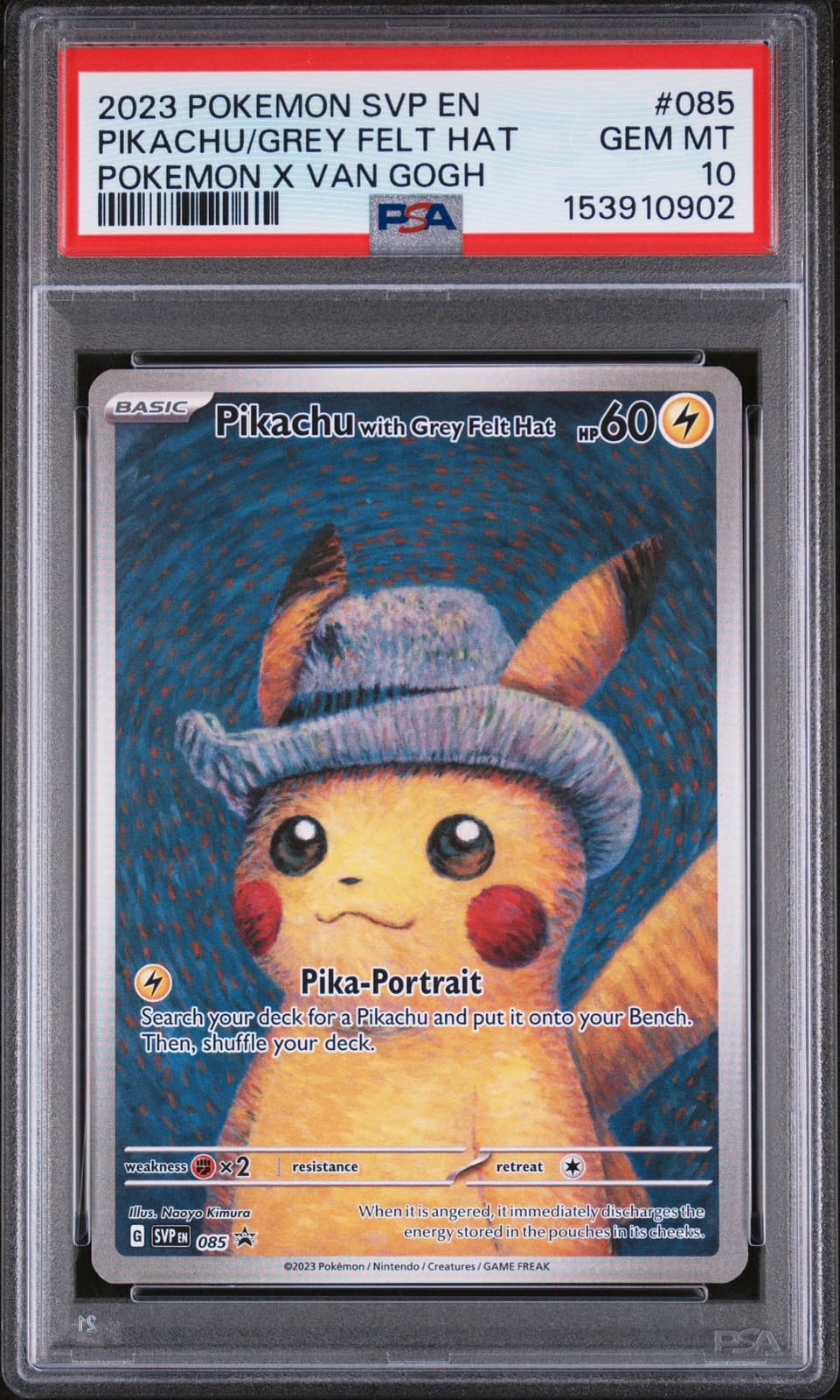 2023 POKEMON SVP EN-SV BLACK STAR PROMO #085 PIKACHU WITH GREY FELT HAT PSA 10