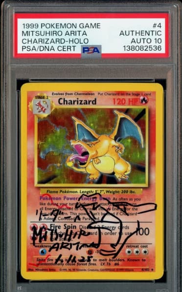 Mitsuhiro Arita Signed 1999 Pokemon Game #4 Charizard Holo PSA/DNA AUTH AUTO 10
