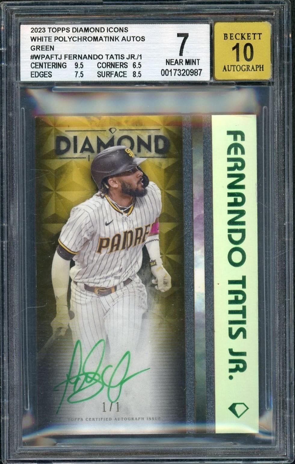 2023 Topps Diamond Icons Frenando Tatis Jr. Polychromatink Auto Green 1/1 BGS 7