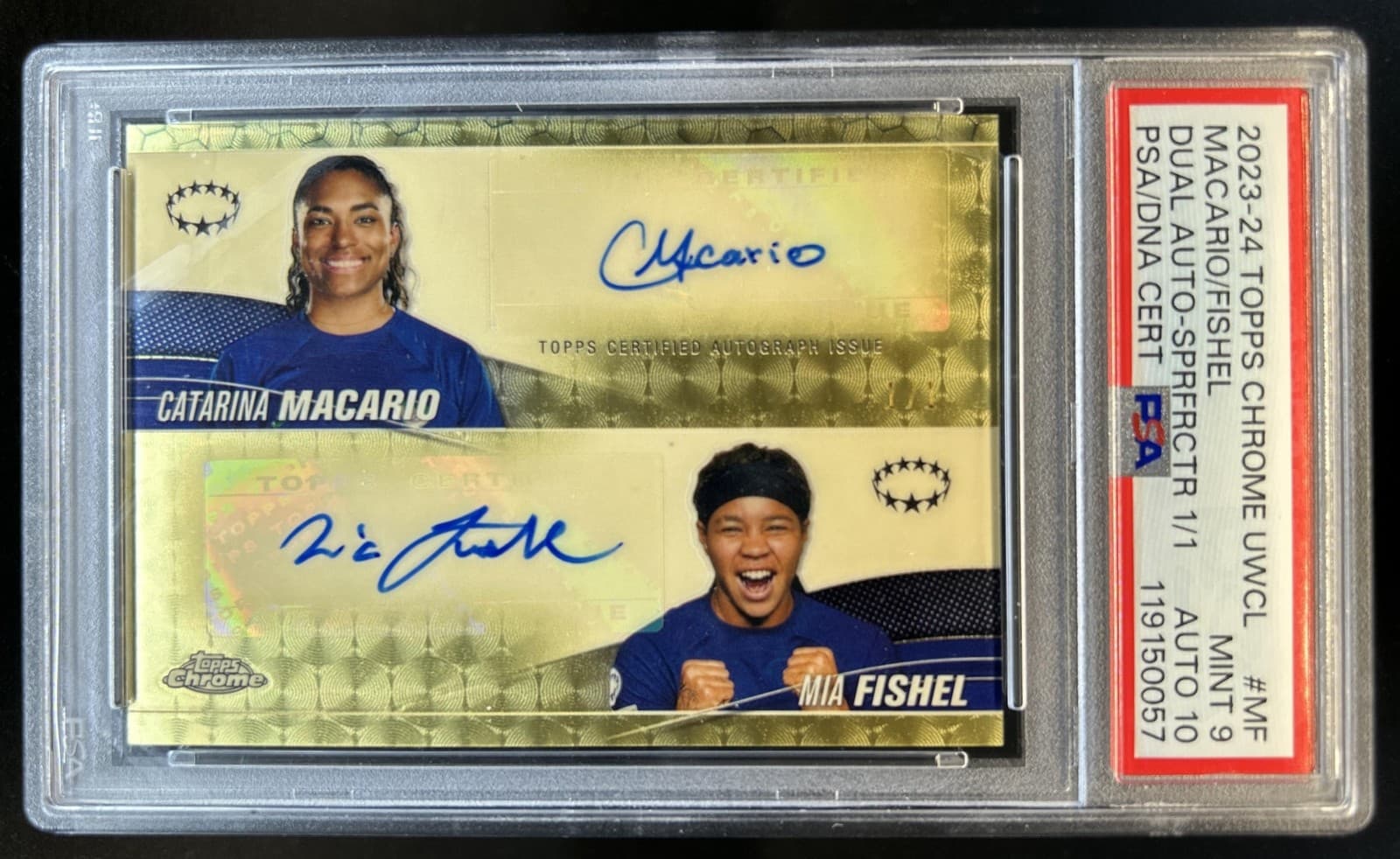 2023-24 Topps Chrome Catarina Macario Mia Fishel Superfractor Auto #1/1 PSA 9