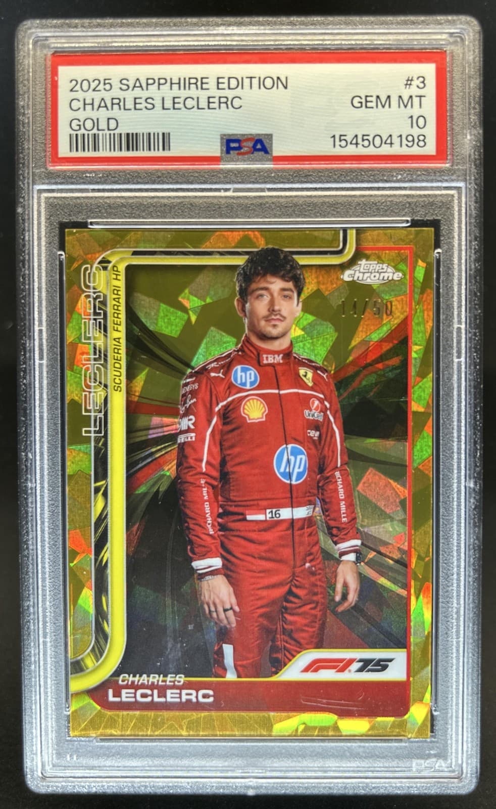 2025 Topps Chrome Sapphire F1 Charles Leclerc Gold Refractor Portrait /50 PSA 10