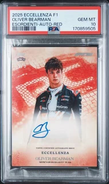 2025 Topps Eccellenza F1 Oliver Bearman RC AUTO Esordienti Red 5/5 PSA 10 M178