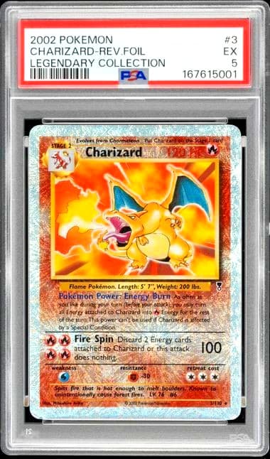 Pokemon Charizard-Rev.Foil 2002 Legendary Collection #3 Psa 5