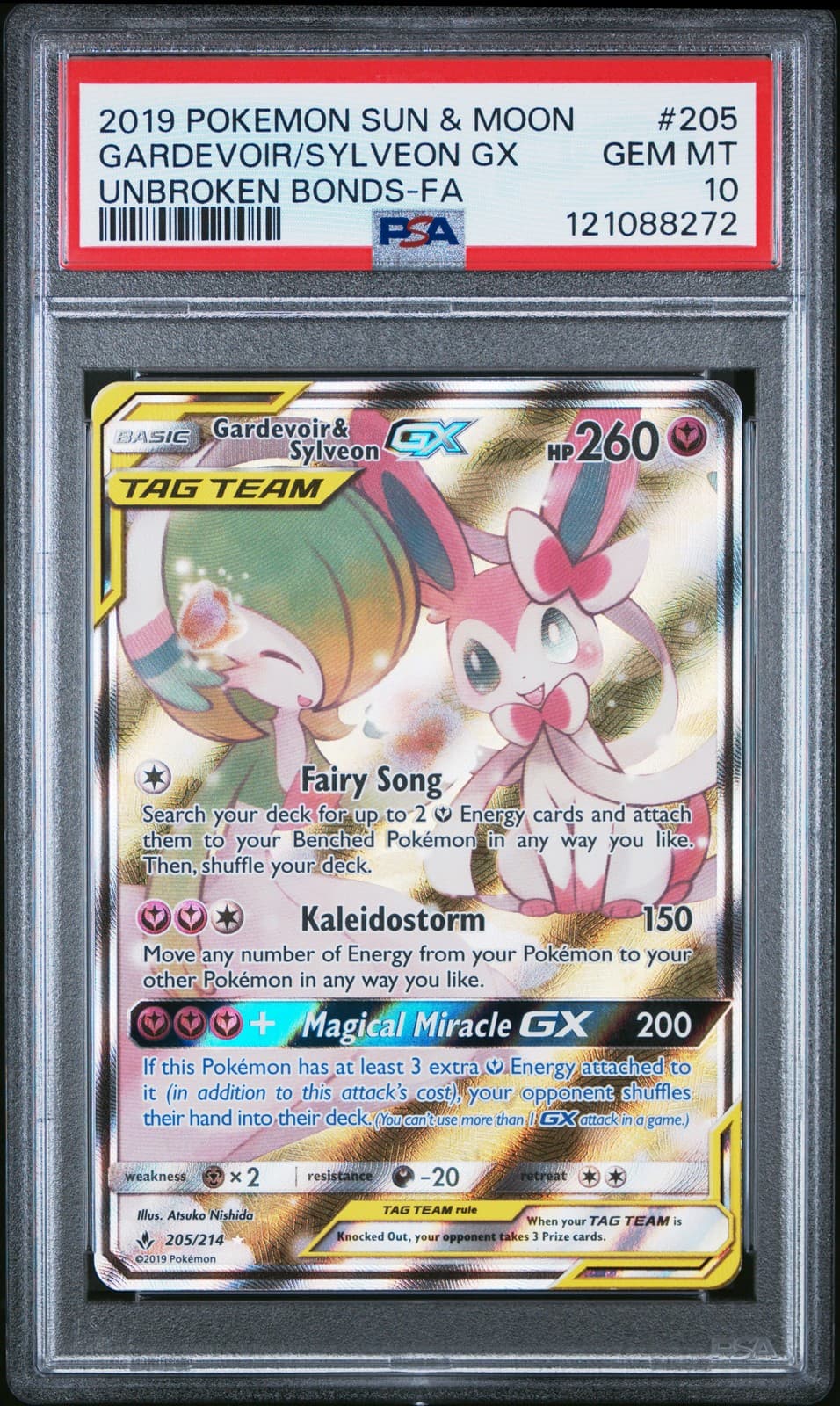 2019 Pokemon Unbroken Bonds Gardevoir & Sylveon Gx #205 PSA 10 Alt Full Art