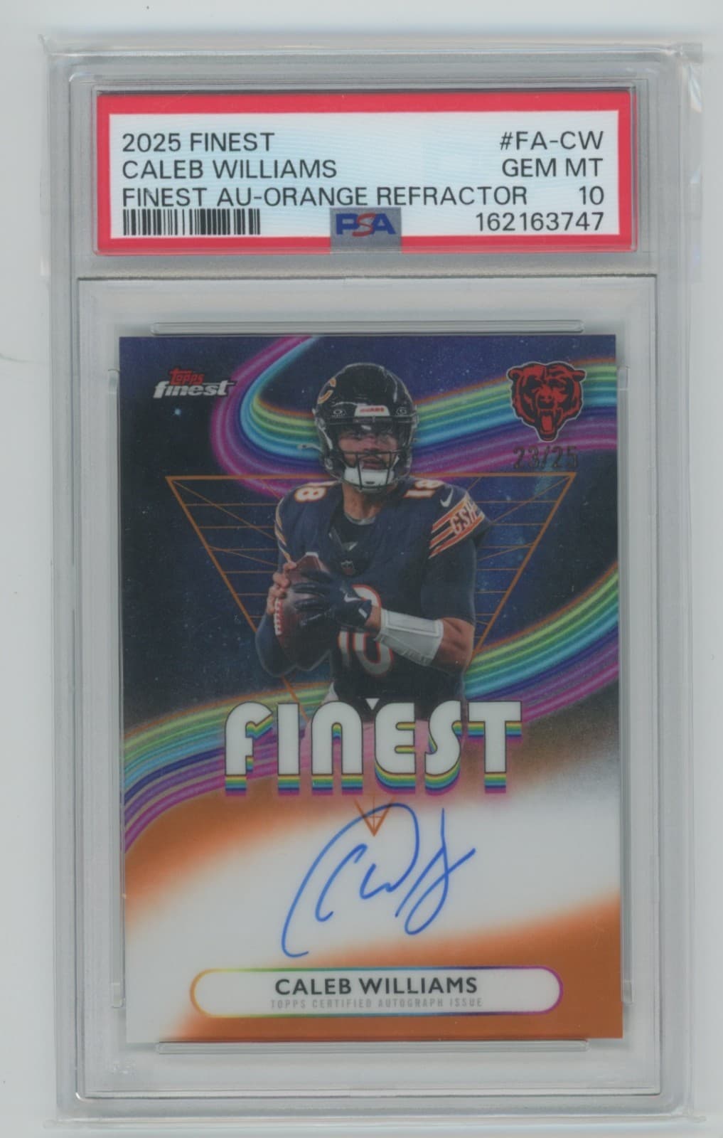 PSA 10 CALEB WILLIAMS 2025 Topps Finest #FA-CW ORANGE REFRACTOR Auto SP /25
