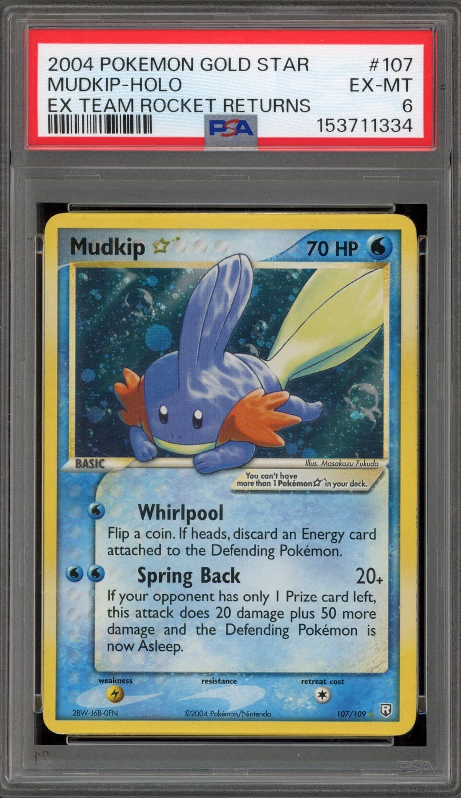 Pokemon Mudkip Gold Star EX Team Rocket Returns Holo Ultra Rare #107 PSA 6