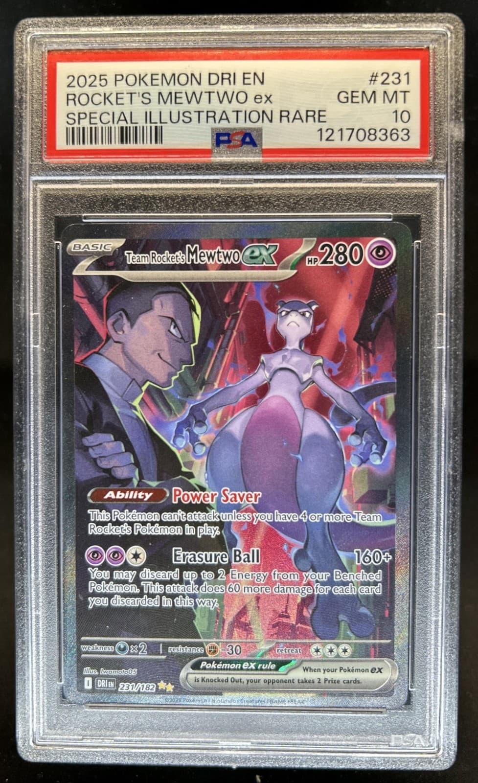 2025 Pokemon Destined Rivals Team Rocket's Mewtwo ex #231/182 PSA 10 GEM MINT