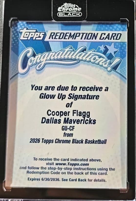 2025-26 Topps Chrome Black Cooper Flagg RC Rookie Auto Glow Up Refractor