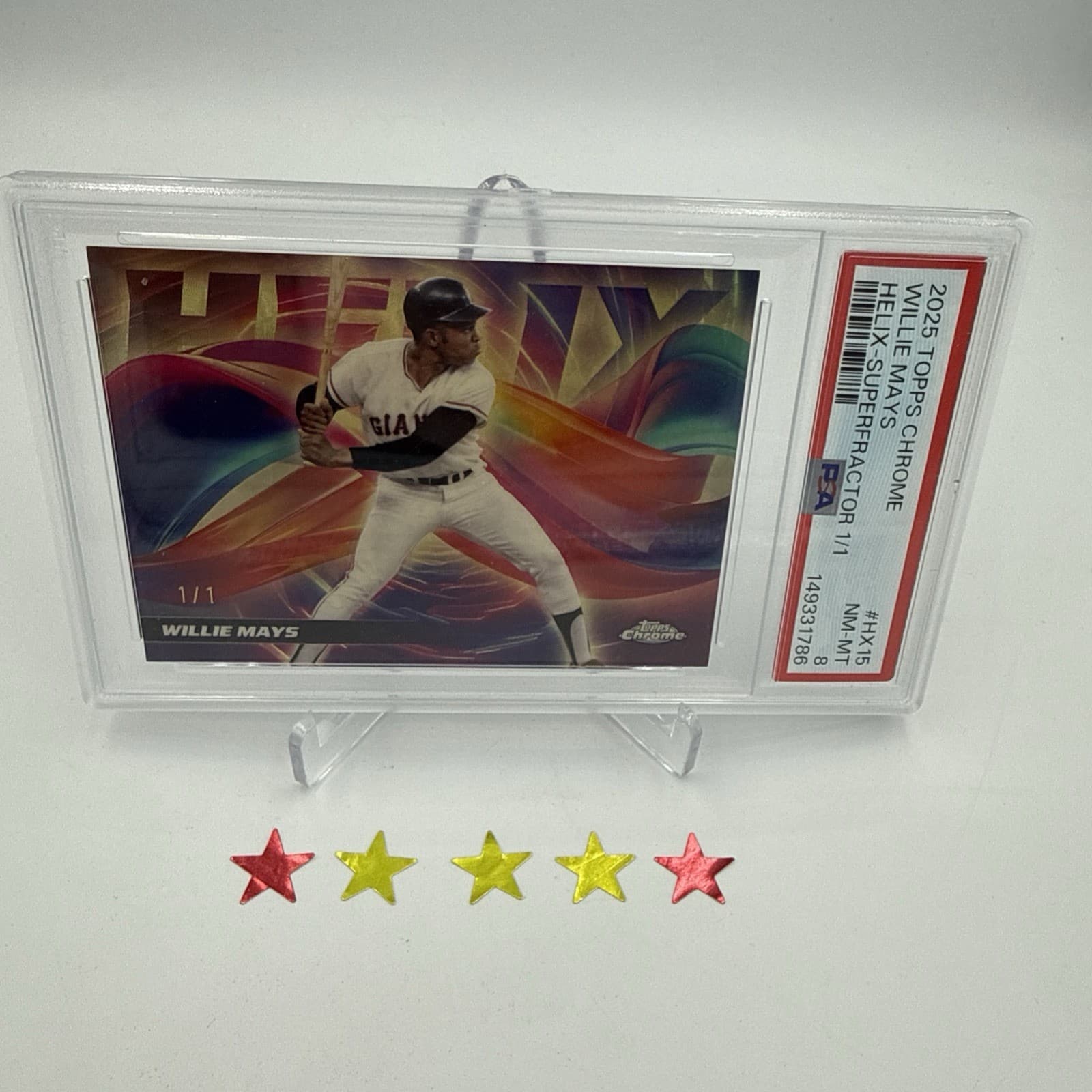 2025 Topps Chrome 1/1 WILLIE MAYS HX15 Helix-SUPERFRACTOR 1/1 PSA 8 CASE HIT SSP